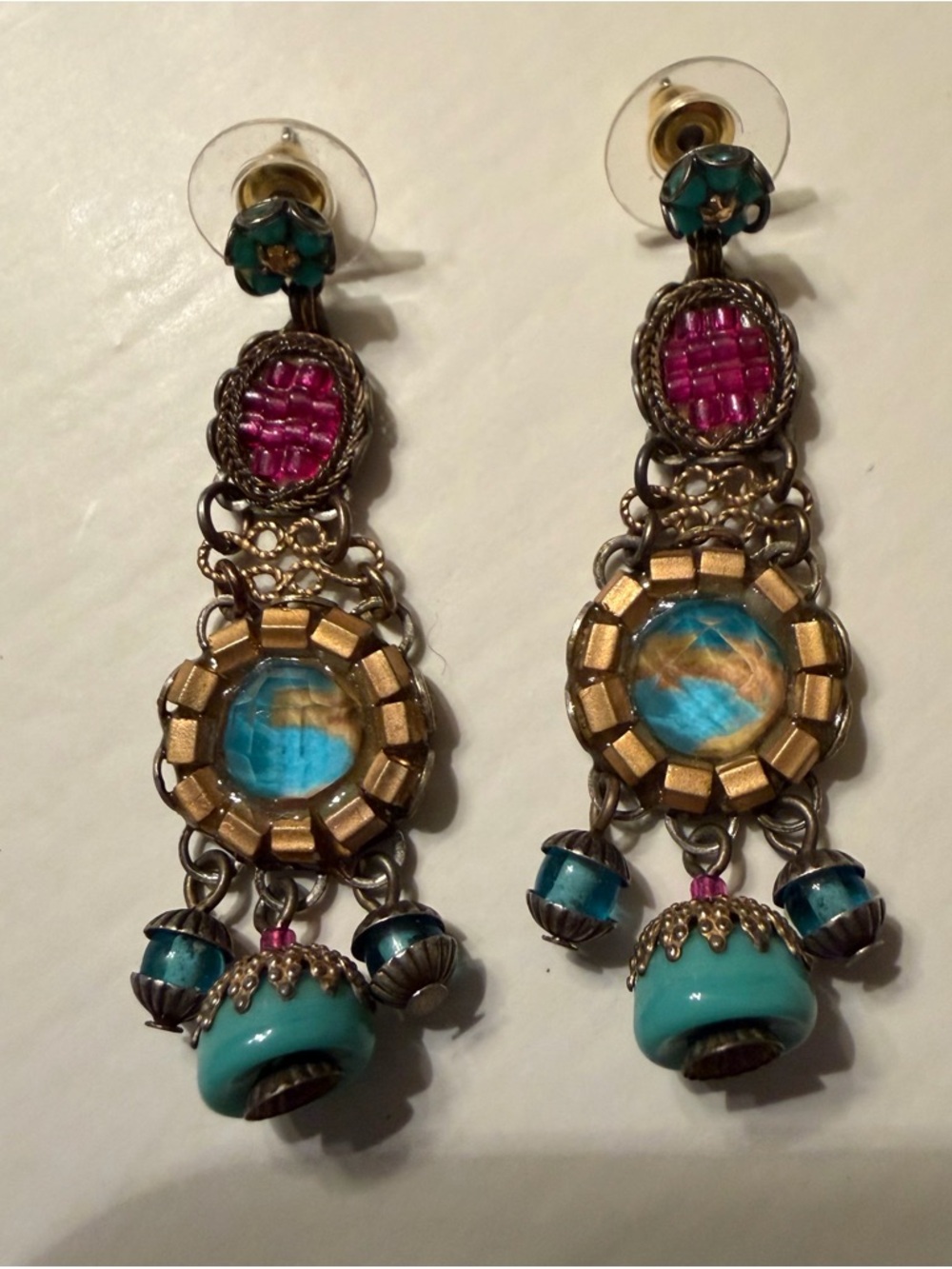 Bohemian Turquoise & Pink Drop Earrings - Unbranded